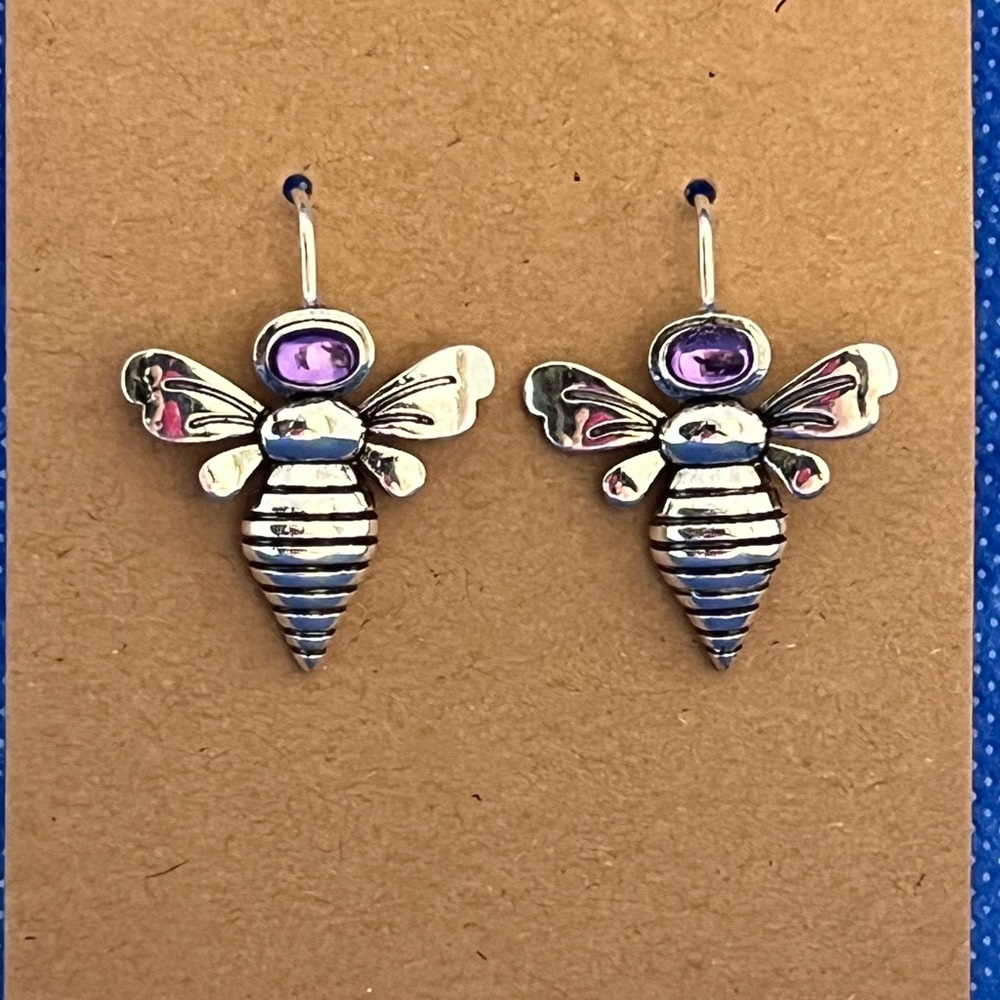 Silver Tone Bee Earrings